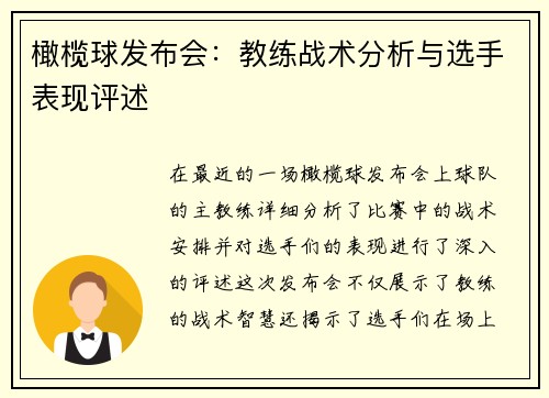橄榄球发布会：教练战术分析与选手表现评述